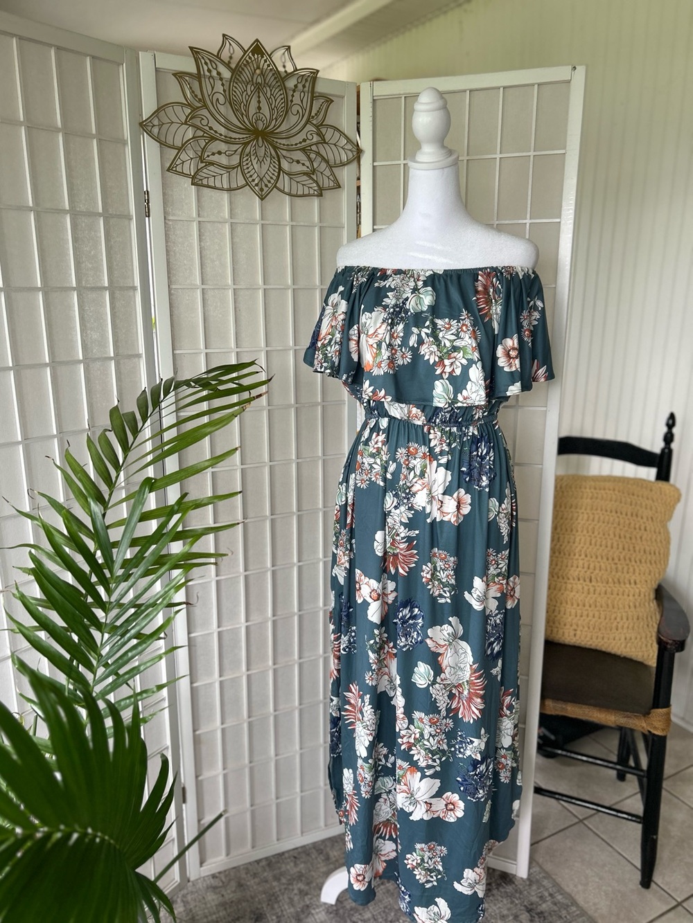 🌸 THANTH Floral Off-the-Shoulder Maxi Dress | NWT | Size XL | Boho Cottagecore